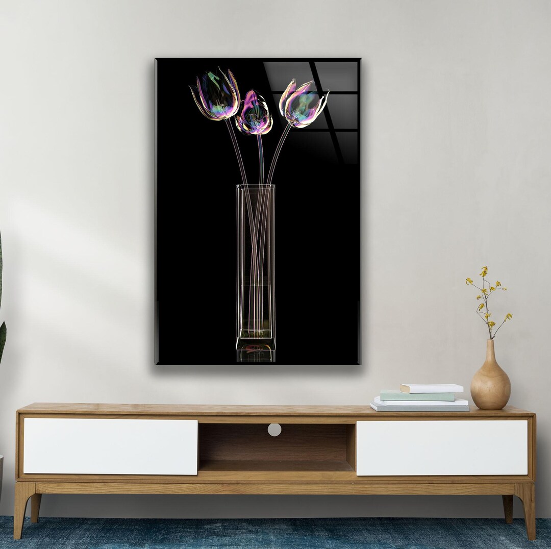 Black Tulip Tempered Glass Wall Art: Modern Xray Floral Print - Etsy