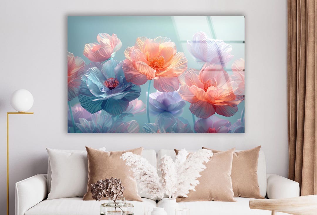 Floral Tempered Glass Wall Art: Modern Stained Flower Decor - Etsy