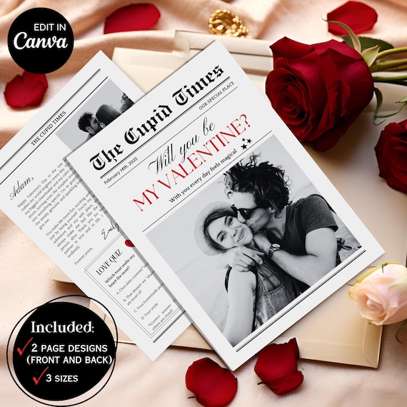 Surprise Him with a Custom Valentines Day Newspaper Card, Valentines Day Newspaper, Valentines Day Card Husband, Valentines Day Printables