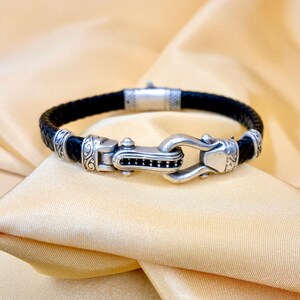 Leren oneindigheidsarmband, coole herenarmband, lederen armband, herenarmbanden, zwart zirkonium, herenmode