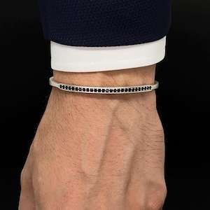 Bracelet manchette en argent pour homme - Bracelet jonc réglable minimaliste pour homme - Bracelet moderne de style sterling - Cadeau élégant pour lui