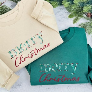 Besticktes Weihnachts-Sweatshirt, besticktes Weihnachts-Sweatshirt mit Rundhalsausschnitt, bestickter Blumen-Sweatshirt, benutzerdefiniertes Weihnachtsgeschenk
