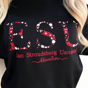 ESU Custom College Floral Embroidered Sweatshirt, Floral Letter Embroidered Hoodie, Back to College Gift, Graduation Gift