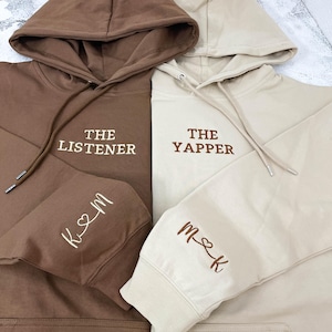 Moletons de casal "The Yapper & The Listener", bordados personalizados, presente de Dia dos Namorados combinando para ele e para ela.