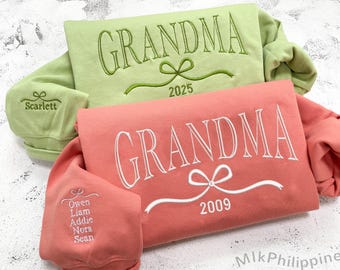 Custom Grandma Sweatshirt with Grandkids Name on Sleeve, Embroidered Grammy Sweatshirt, Gigi Mimi Nana Sweatshirt, Mothers Day Gift