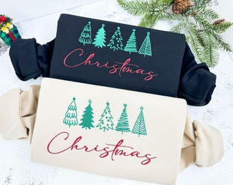 Christmas Tree Embroidered Sweatshirt, Christmas Crewneck Sweatshirt, Embroidered Christmas Sweatshirt, Christmas Embroidery Sweatshirt gift