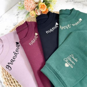 Embroidered Mama Sweatshirt with Kids Name on Sleeve, Personalized Grandma/Nana Sweatshirt, Mothers Day Gift, 60th Birthday Gift for Mom