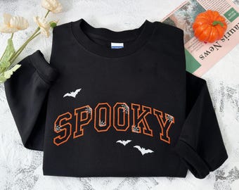Spooky Embroidered Halloween Sweatshirt | Spooky Season Fun Fall Clothing | Halloween Gift
