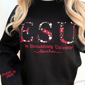 College Floral Letter Embroidered Sweatshirt, Embroidery Sorority Sweatshirt, High School Sweatshirt, Graduation Gift, College Gifts