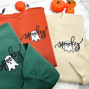 Spooky Embroidered Halloween Sweatshirt | Spooky Season Fun Fall Sweatshirt | Cute Ghost Halloween Crewneck | Halloween Party Gift