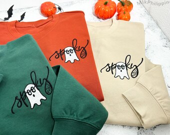 Spooky Embroidered Halloween Sweatshirt | Spooky Season Fun Fall Sweatshirt | Cute Ghost Halloween Crewneck | Halloween Party Gift