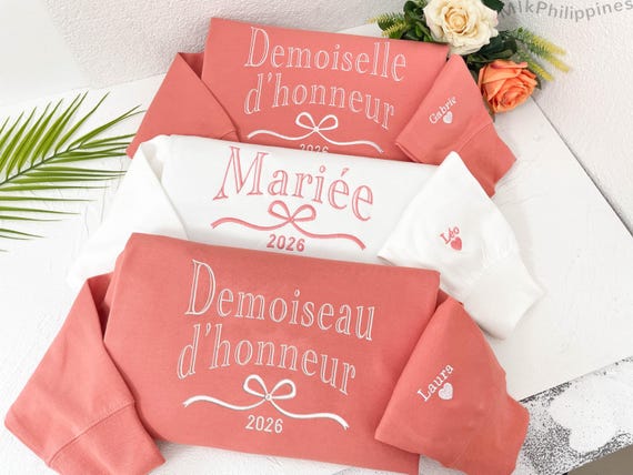EVJF Custom Embroidered Mariée/Demoiselle d'Honneur Sweatshirt, EVJF Bridal Party Gift, Bachelorette & Wedding Favor