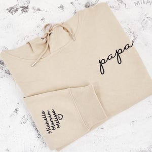 Custom Papa Embroidered Hoodie with Kids Name On Sleeve, Dad Sweatshirt with Date, Dad Est Year Shirt, First Fathers Day Gift from Kids