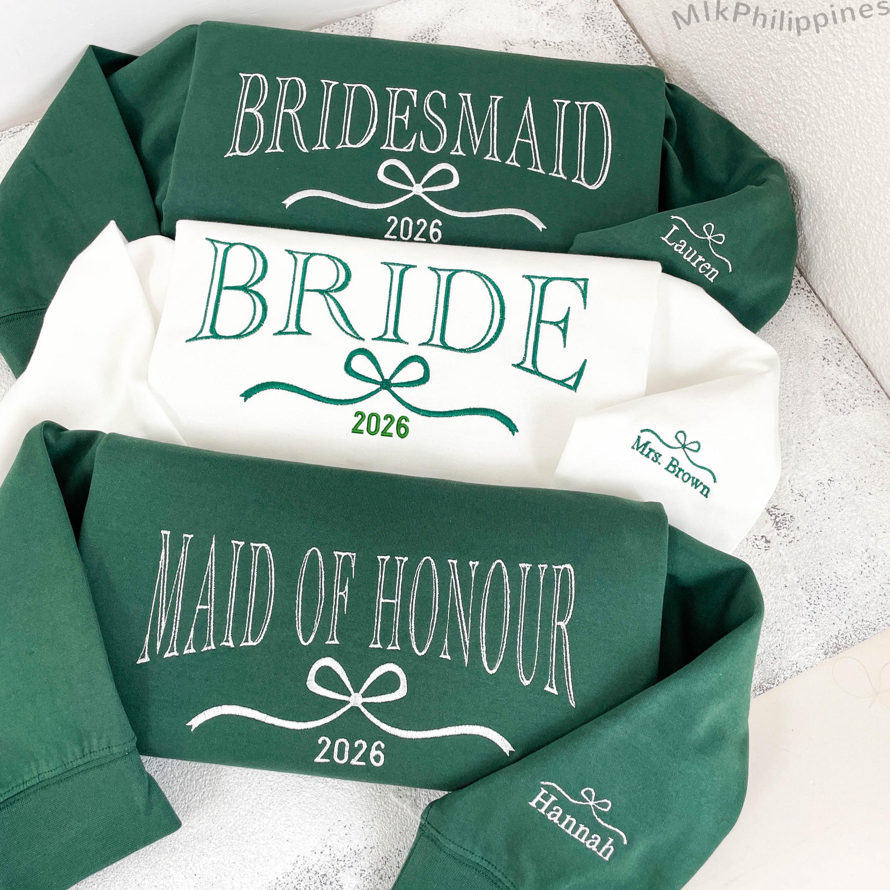 Custom Bride/Maid of Honor/Bridesmaid Embroidered Sweatshirt, Bridal Party Merch,Bridal Shower Favors, Bachelorette Party Gift, Wedding Gift
