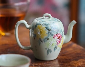 Esmalte de color secreto de cerámica con pintura interior deshuesada de flores de rosas, taza de té de Kung Fu, tetera de elaboración Jingdezhen