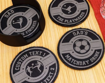 Personalised Slate Coaster Set of 4, Football Designs, Optional Holder