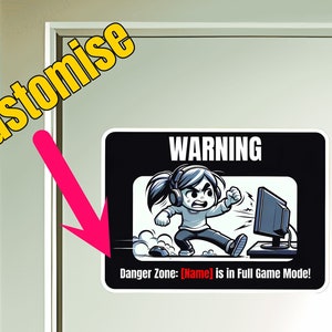 Personalisierte Gamer Girl Türschild: Gefahrenzone Namensschild