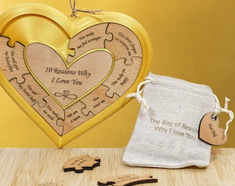 Reasons Why I Love You Personalised Gift | Heart Puzzle Decor | Valentine's Day | Mother's Day | Gift for Her