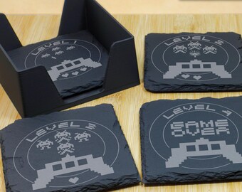 Set of 4 Personalised Slate Coasters - Arcade Game Designs