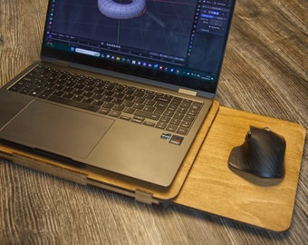 Wooden Laptop Stand With a Mouse Tray. Portable Solution for Using a Laptop in Bed or on a Couch. Personalise to Match Your Taste