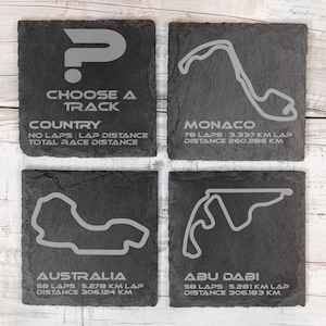 Set of 4 F1 Track Coasters - Formula 1 Personalised Gift for Motorsport Fans