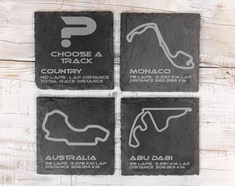 Set of 4 F1 Track Coasters - Formula 1 Personalised Gift for Motorsport Fans