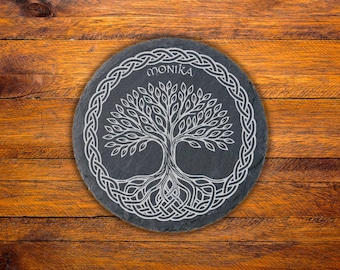 Celtic Tree Slate Coaster, Engraved Tree of Life Design