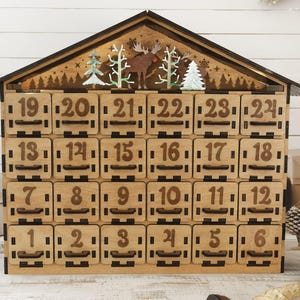 Wooden Advent Calendar: Christmas Countdown with 24 Drawers