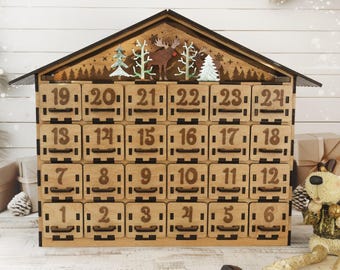 Adventskalender aus Holz: Countdown für Weihnachten mit 24 Schubladen