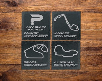 Personalised F1 Track Slate Coaster Set: Engraved Formula 1 Gift, Set of 4