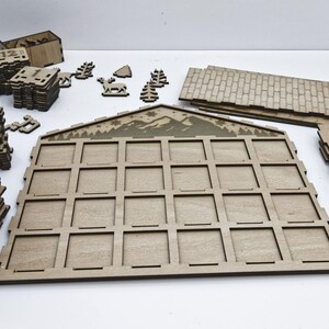 Standard, unpainted, assembled wooden Christmas calendar with 24 drawers. DIY version