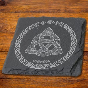 Celtic Trinity Knot - Engraved Slate Coaster with Personalised Gift Box