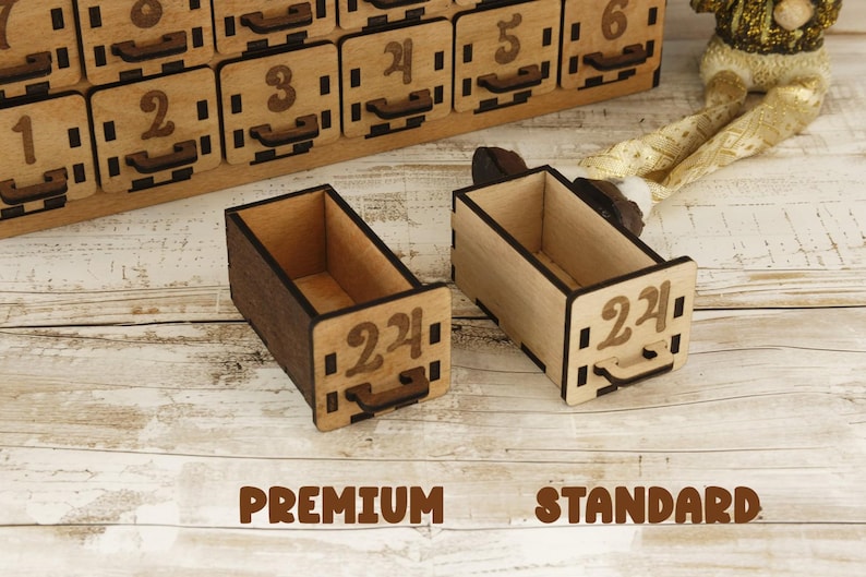 Christmas calendar - drawer comparison. Standard vs Premium