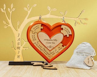Reasons Why I Love You Personalised Gift | Heart Puzzle and Tree Custom Decor