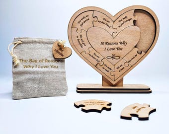 Personalized Wooden Heart Puzzle | Reasons Why I Love You, Valentine's Day Gift