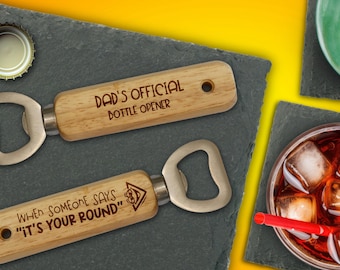 Bottle Opener, Personalised Wooden Funny Quote Triangle Smiley Arrow Design