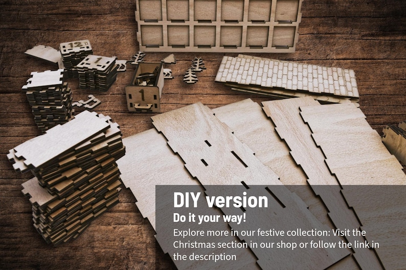 Standard, unpainted, assembled wooden Christmas calendar with 24 drawers. DIY