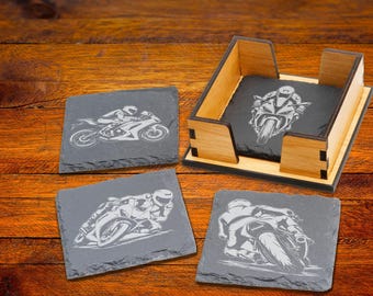 Sport Bike Slate Coasters: Motorcycle Racing Gift for Him, Set of 4