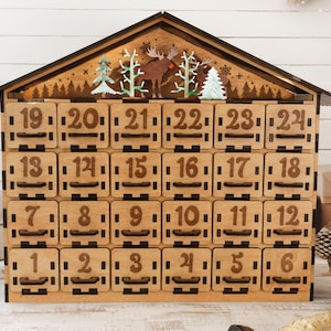 Large Wooden Advent Calendar – Unique Christmas Gift & Christmas Countdown with 24 Drawers