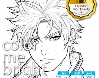 Coloring Page | Printable Man’s Hair Coloring Pages Instant Download Grayscale & Premium Colors Illustration High Quality PDF JPG PNG