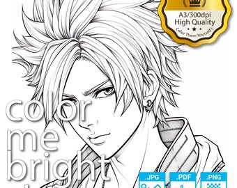 Coloring Page | Printable Man’s Hair Coloring Pages Instant Download Grayscale & Premium Colors Illustration High Quality PDF JPG PNG