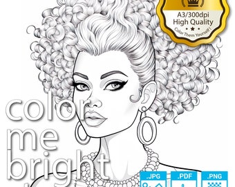 Premium Coloring Page | Printable Adult Women Coloring Pages Book Instant Download Grayscale & Colors Illustration High Quality PDF JPG PNG