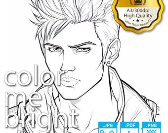 Coloring Page | Printable Man’s Hair Coloring Pages Instant Download Grayscale & Premium Colors Illustration High Quality PDF JPG PNG