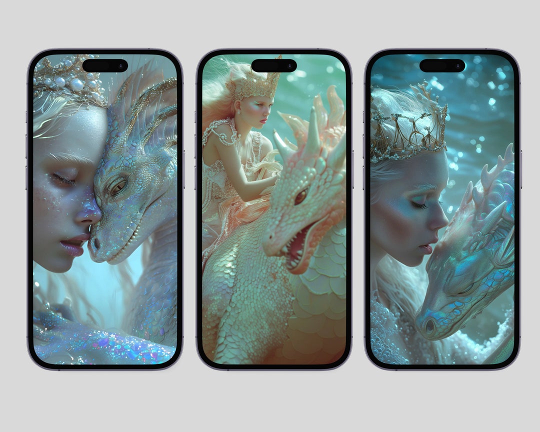 Set of 4 mother of Pearl Dragons Phone Wallpapers. Beautiful as Mobile