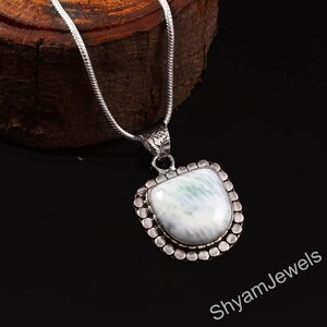 larimar gemstone Pendant-Sterling Silver Jewelry-Bezel Pendant With Chain-Gift For her- Handmade Jewelry
