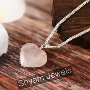 Sterling Silver Plated Heart Pink Rose Quartz Pendant, Gift For her, Bezel Setting Pendant, Handmade Pendant With 17inch Chain, New Arrival