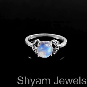 Sterling silver Natural Round Rainbow Moonstone Ring, 925 Sterling Silver prong Ring, June Birthstone ring, Women Delicate Ring,