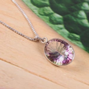 Mystic Topaz Sterling Silver Pendant Necklace: Iridescent Gemstone, 17 inch Chain