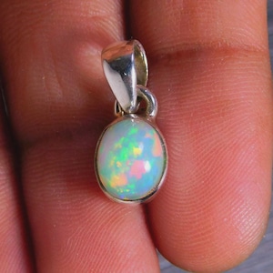 Genuine Opal Pendant Necklace, Natural Opal Gemstone, Fine Opal Jewelry, October Birthstone, Rainbow Opal Jewelry, White Opal Gift,