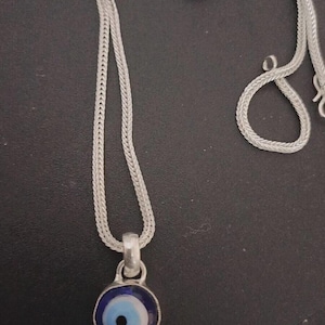 Sterling Silver Evil Eye Pendant: Dark Blue Two Sided Charm